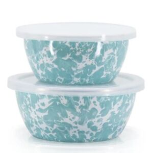 Golden Rabbit Home Prep Bowls Set of 2 w Lids Sea Glass Swirl New